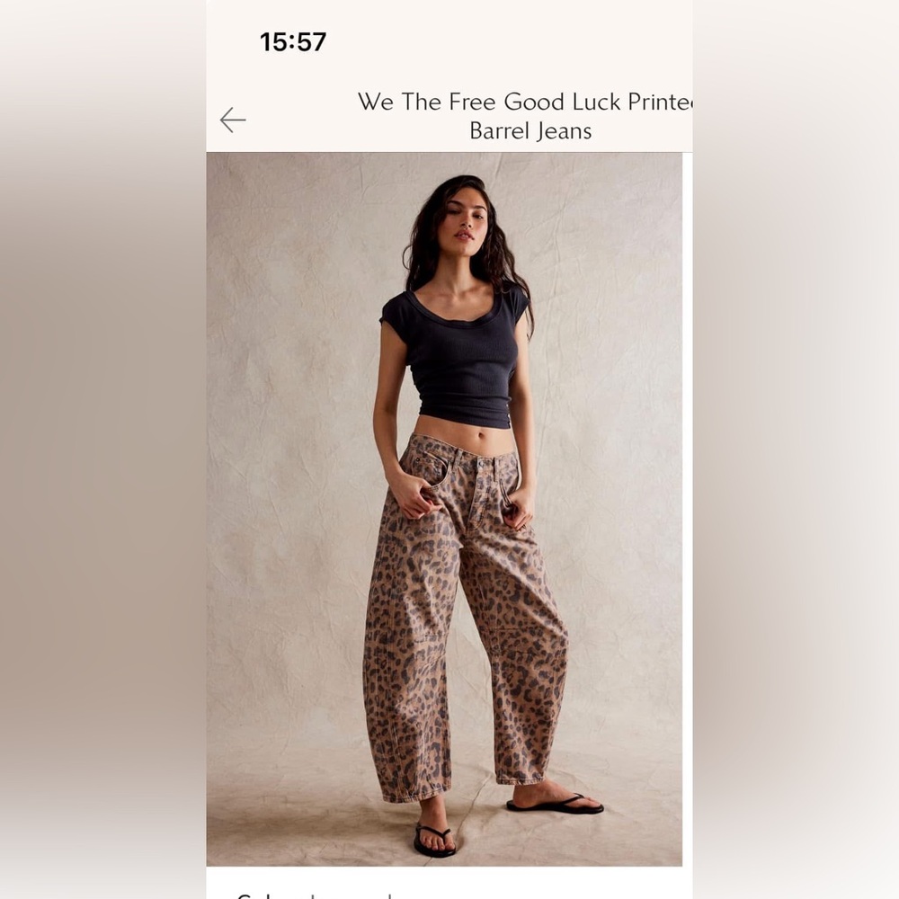 Free People Leopard Print Barrel Jeans in Brown and Black